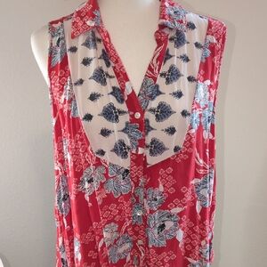 Style & Co. Red and Blue Floral Blouse
